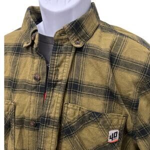 Duluth Trading 40 Grit Flannel Work Shirt Green Black Plaid Heavyweight Men’s M